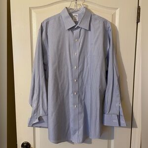 Brooks Brothers Shirt Mens 16-33 FRENCH CUFF Blue Stripe 346 Slim Fit Non Iron